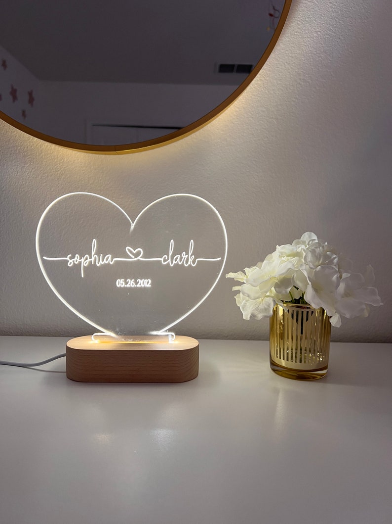 Custom Night Light as Valentines Day Gift Anniversary gift Romantic gift for couple Gift for Him Names And Date Engagement Gift image 9