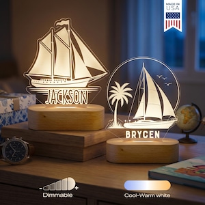 Personalized Boat Night Light - Custom LED Lamp for Kids, Perfect Gift for Boat Lovers, Unique Room Decor, Fun and Nautical Nightlight
