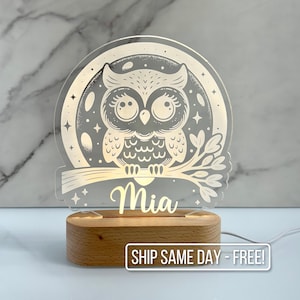 Personalized Owl Night Light - Custom LED Moon  Decor, Bedroom Sign, Boy/Girl Gift, Baby Shower Gift, Unique Kids Room Light. Toddler Lamp