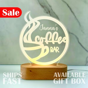 Personalized Coffee Bar Night Light - Custom LED Lamp for Coffee Lovers, Perfect Gift for Baristas, Unique Cafe Decor, Nightlight Kitchens
