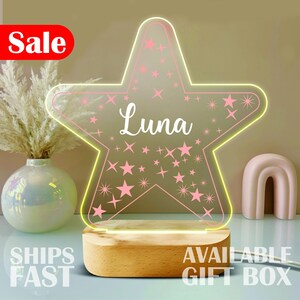 Personalized Stars Night Light - Custom LED Lamp for Kids, Perfect Gift for Star Lovers, Unique Room Decor,Magical Nightlight for Girls