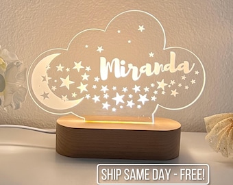 Personalized Moon and Stars Name Light | Custom Bedroom LED Cloud Decor Sign | Light up Sign | Daughter gift Sign /Baby shower / Girl Gift