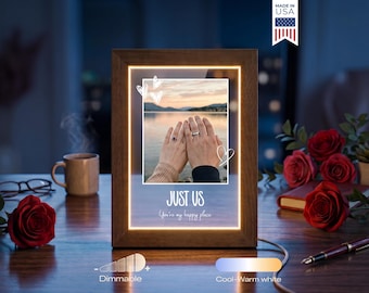 Personalized Couple Photo LED Frame - Custom Anniversary Gift, Engagement Keepsake, Wedding Gift for Him Her Light Decor