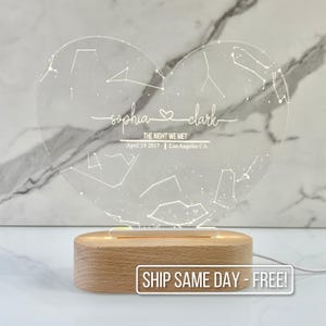 Mapa de luz nocturna con estrellas personalizado para parejas por fecha y ubicación. Regalos para parejas, regalos de compromiso, regalo de aniversario para ella, regalo del día de San Valentín