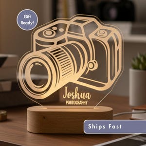 Personalized Camera Night Light - Custom LED Photo Room Lamp, Perfect Photographer Gift, Unique Decor for Dad, Bedroom Nightlight for Him