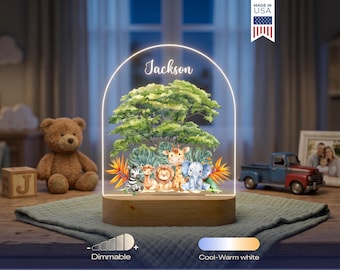 Personalized Safari Night Light - Custom LED Lamp for Kids, Perfect Gift for Animal Lovers, Unique Room Decor, Nightlight for Boys and Girls