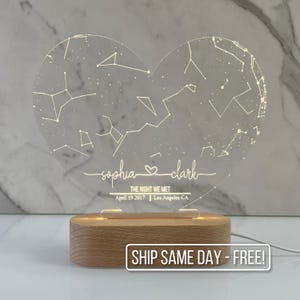Mappa della luce notturna a forma di stella per coppie personalizzate in base a data e posizione. Regali per coppie, regali di fidanzamento, regalo di anniversario per lei, regalo di San Valentino