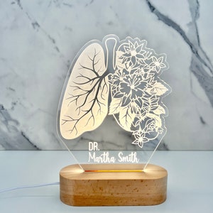 Floral Lung Custom Night Light Doctor Lamp gift Gift for colleague Pulmonologist Gift Respiratory Therapist Gift Med Studdent Gift image 6