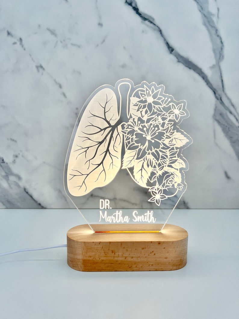Floral Lung Custom Night Light Doctor Lamp gift Gift for colleague Pulmonologist Gift Respiratory Therapist Gift Med Studdent Gift image 6