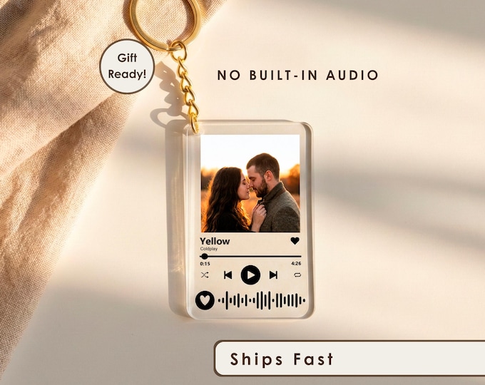 Personalized Music Photo Keychain / Custom Music Photo Keyring  | Customizable Photo Gift for Him/Her | Memory Keepsake Key Ring. Christmas