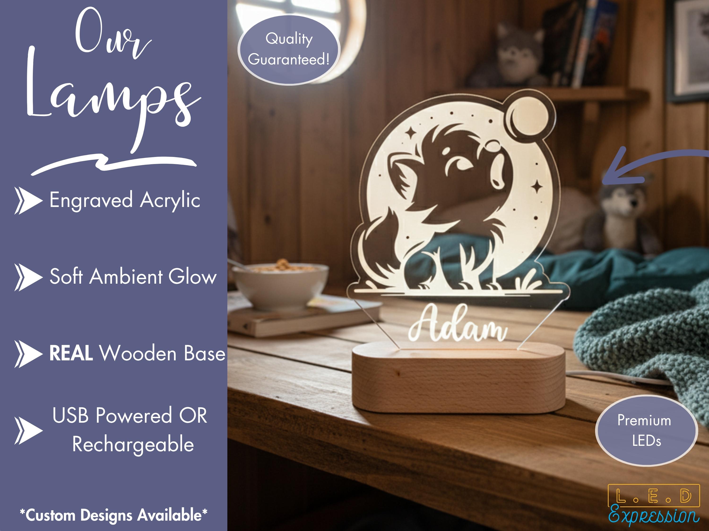Prenom Porte Chambre Lampe Led Murale En Bois Gravé - Veilleuse Déco Renard Avec Prenom Personnalise Pour Garcons Et Filles Idee De Cadeau Pour Anniversaires Baptemes Naissance Couleur Au Choix Nom D'un