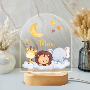Personalized Elephant, Giraffe, and Lion Night Light - Custom LED Lamp for Kids, Perfect Safari Gift, Unique Room Decor, Animal Nightlight
