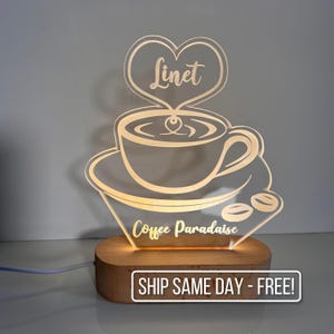 Custom LED Coffee Light | Coffee Lover | Light up Sign | Logo Sign / Barista Gift / Boss Gift /Office Decor / Employee Gift