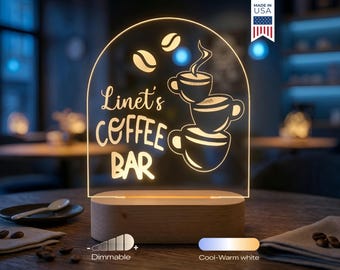Personalized Coffee Bar Night Light - Custom LED Lamp for Coffee Lovers, Perfect Gift for Baristas, Unique Cafe Decor,  Nightlight Kitchens