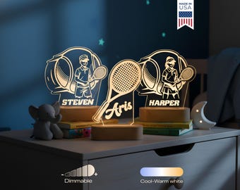 Personalized Tennis Racket Night Light - Custom LED Lamp for Tennis Players, Perfect Gift for Sports Fans, Unique Room Decor, Fun Nightlight