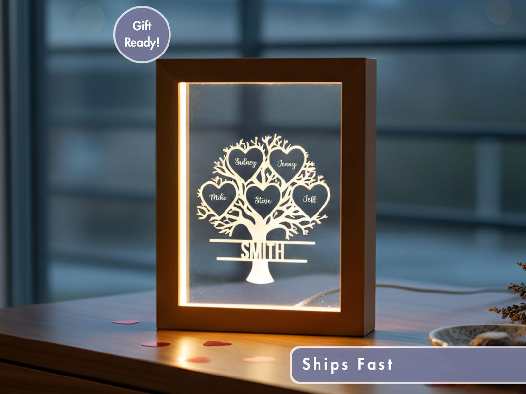Family Tree LED Photo Frame Lamp Custom | Personalized Light-up Name ...