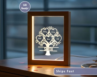 Family Tree LED Photo Frame Lamp custom | Personalized Light-Up Name Sign | , Office Decor | Unique Baby Shower Gift Illuminated Home Accent