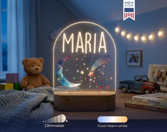 Personalized Moon and Star Night Light - Custom LED Lamp for Kids, Perfect Gift for Star Lovers, Unique Room Decor,Nightlight Boys and Girls