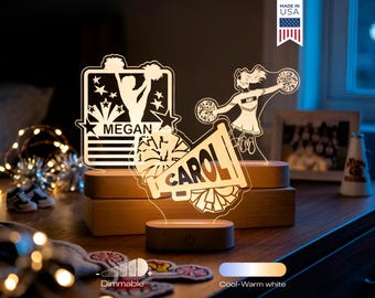 Personalized Cheerleader LED Lamp Custom Name Night Light Cheer Team Decor Girls Room Decor Cheerleader Gift Sports Gift Teen Room