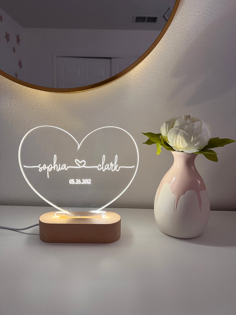 Custom Night Light as Valentines Day Gift - Anniversary gift - Romantic gift for couple - Gift for Him - Names And Date - Engagement Gift