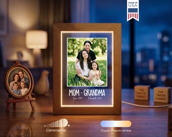 Custom Mom Grandma Photo Frame - Personalized Mother’s Day Gift, Family Keepsake, Grandmother LED Light Photo Collage