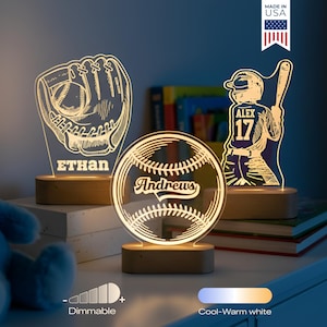 Personalized Baseball Player Night Light - Custom LED Lamp for Baseball Players, Perfect Gift for Kids, Sports Decor, Nightlight for Boys.