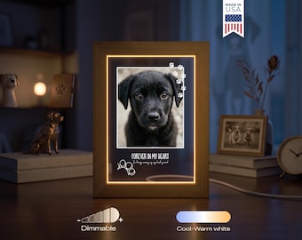 Personalized Pet Memorial LED Frame - Custom Dog Photo Gift, Pet Loss Sympathy Gift, Forever in My Heart Keepsake