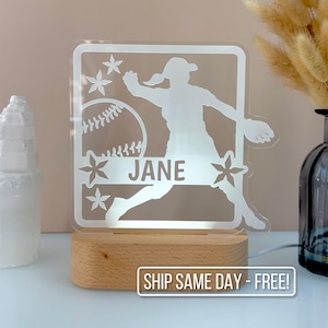 Personalized Baseball Girl Night Light - Custom LED Lamp for Sports Fans, Perfect Gift for Girls, Unique Room Decor, Sporty Nightlight