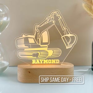 Personalized Excavator Night Light - Custom LED Construction Lamp Kids, Perfect Gift for Toddlers, Unique Room Decor, Bedroom Nightlight