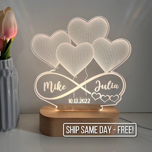 Personalized 3D Illusion LED Lamp | Infinity Heart Valentines Gift | Light up Sign |  Couples gift/ Gift for her / Anniversary gift