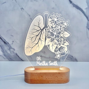 Floral Lung Custom Night Light Doctor Lamp gift Gift for colleague Pulmonologist Gift Respiratory Therapist Gift Med Studdent Gift image 1