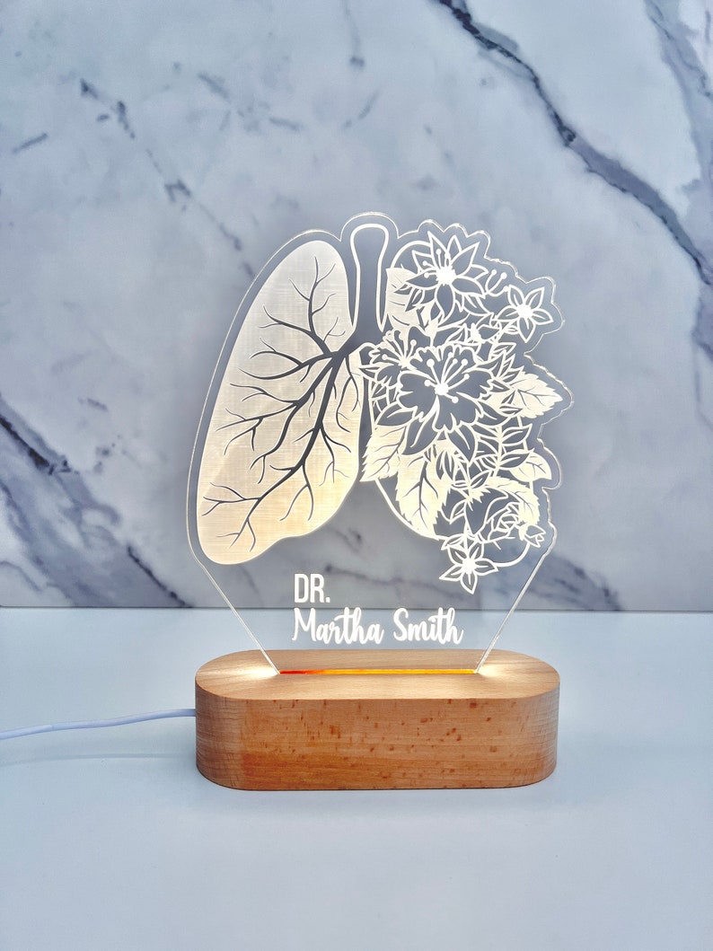 Floral Lung Custom Night Light Doctor Lamp gift Gift for colleague Pulmonologist Gift Respiratory Therapist Gift Med Studdent Gift image 1
