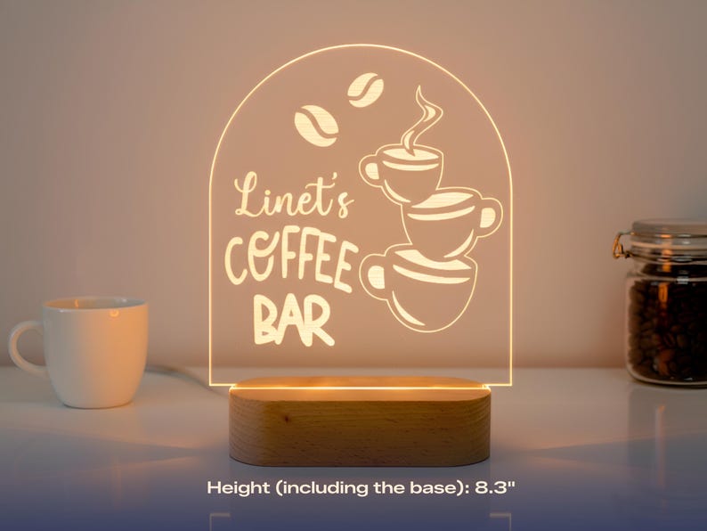 Cozy Coffee LED Lamp Personalized Coffee Bar Night Light Kitchen Decor ...