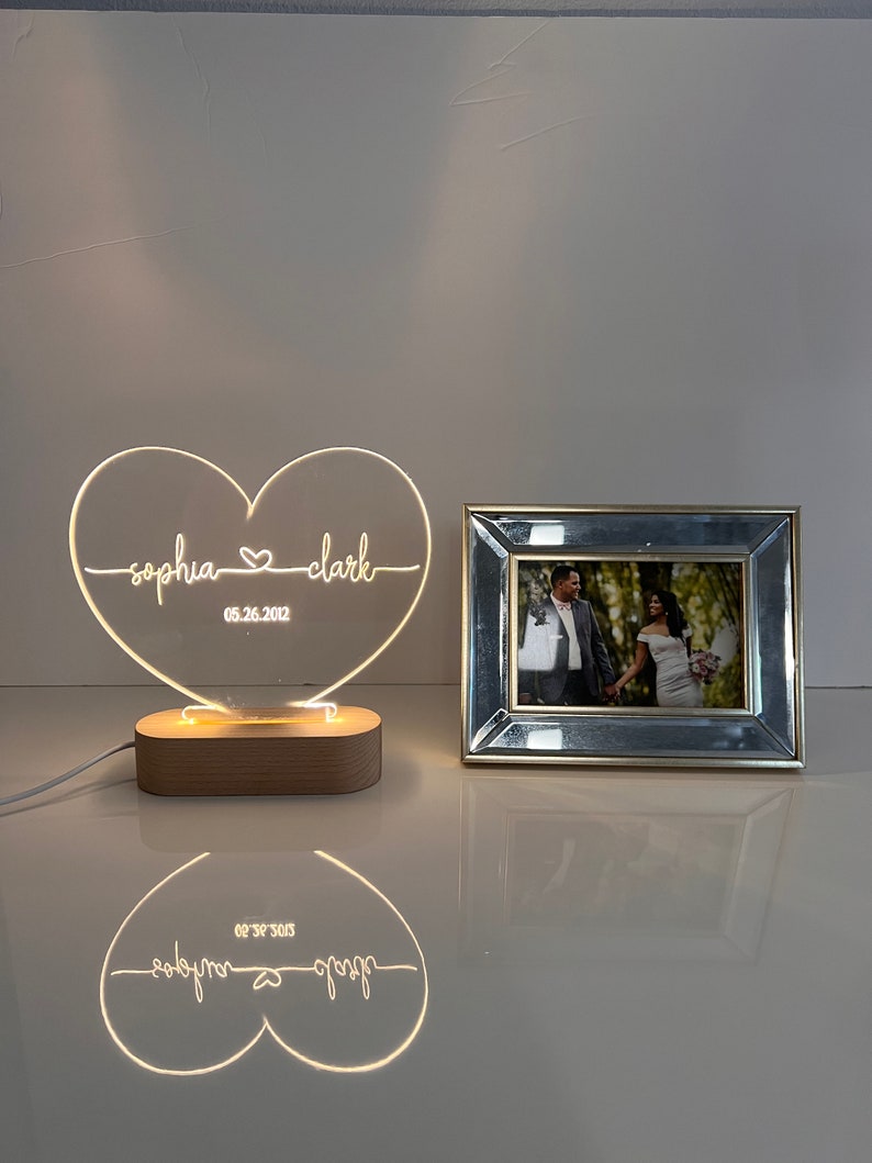 Custom Night Light as Valentines Day Gift Anniversary gift Romantic gift for couple Gift for Him Names And Date Engagement Gift image 7