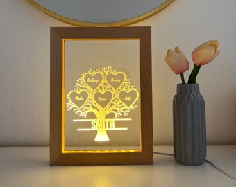 Family Tree LED Photo Frame Lamp custom | Personalized Light-Up Name Sign | , Office Decor | Unique Baby Shower Gift Illuminated Home Accent