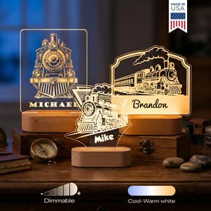 Personalized Train LED Lamp Custom Name Night Light Steam Locomotive Acrylic Lamp Train Lover Gift Kids Room Decor Railway Gift Idea