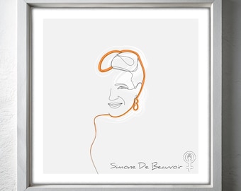 Impresión de arte lineal de Simone De Beauvoir / Ilustración feminista (Descarga digital)