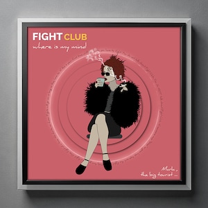 Fight Club Digital Poster from &#39;Love Reel&#39; Concept, Digital Wall Art Print with Classic Movie Characters, Fight Club Illustration