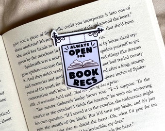 Always open for book recs sign sticker | book sticker | booklover | stickers for readers | bookish things