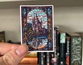 Stained glass blue lake fantasy castle sticker | booklover | bookish sticker | bookish things | stickers for readers