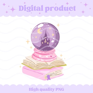 Bookish crystal ball with castle | PNG digital download file, commercial license, sticker, diy, pod print on demand | fantasy reader book