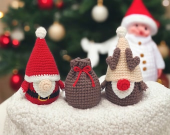 AMIGURUMI PATTERN Modèle de crochet de gnome de Noël pour poupée Amigurumi, ornement d’arbre | Patron de Noël au crochet