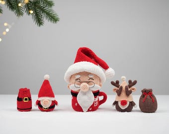 Amigurumi kersthaakpatroon: Kerstman en rendierset (digitale PDF)