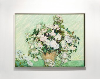 Rosas Van Gogh imprimibles - Impresión de pintura al óleo de flores - Arte mural de pintura al óleo famoso - Impresión de arte impresionista floral - Arte mural de Van Gogh