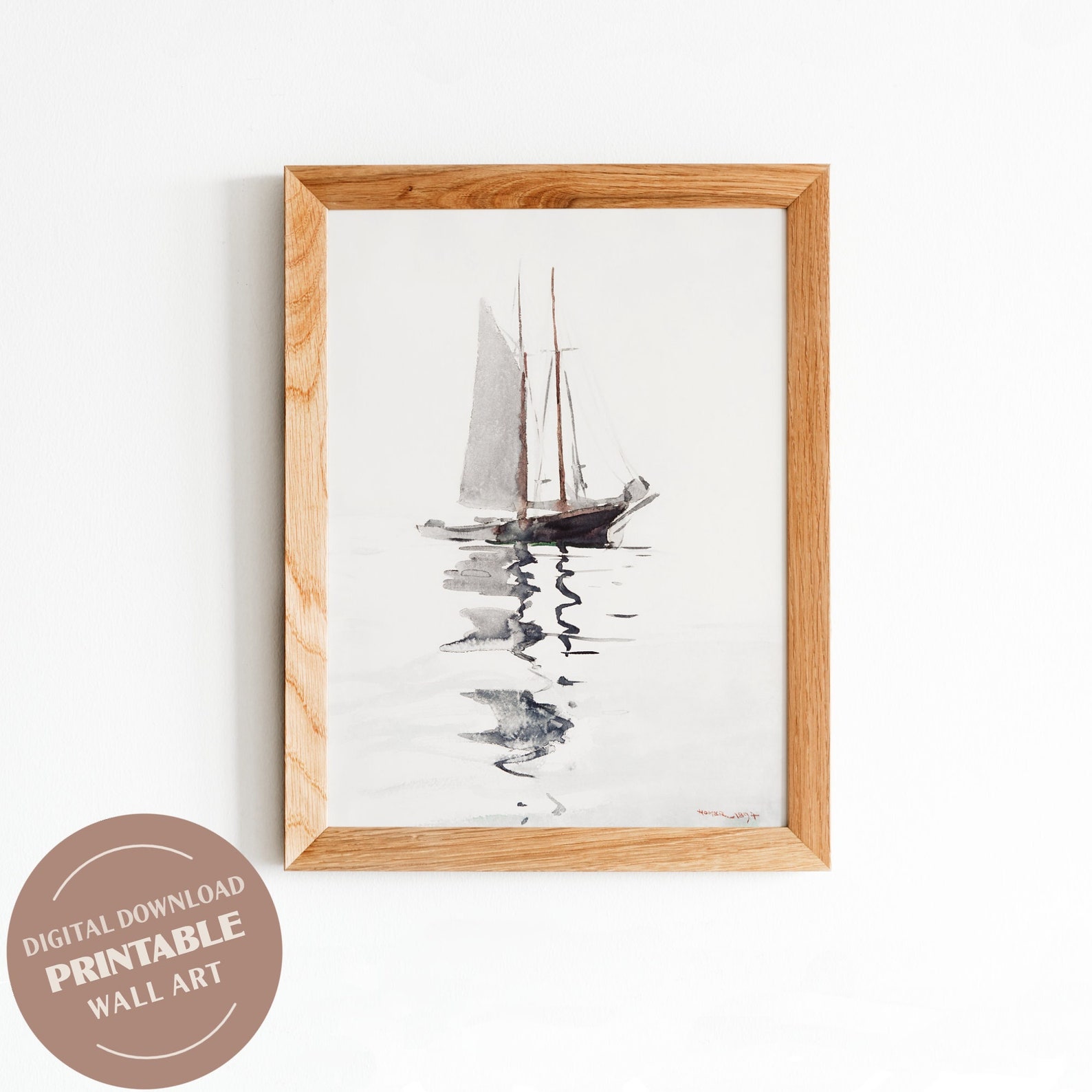 Sailing Boat Art Print - Printable Wall Art - Seascape Watercolor Print ...