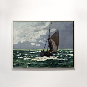 Stormy Seascape Printable - Monet Impressionist Wall Art - Oil Painting Print - Ocean Sailboat Print - Coastal Vintage Art - Dark Aesthetic