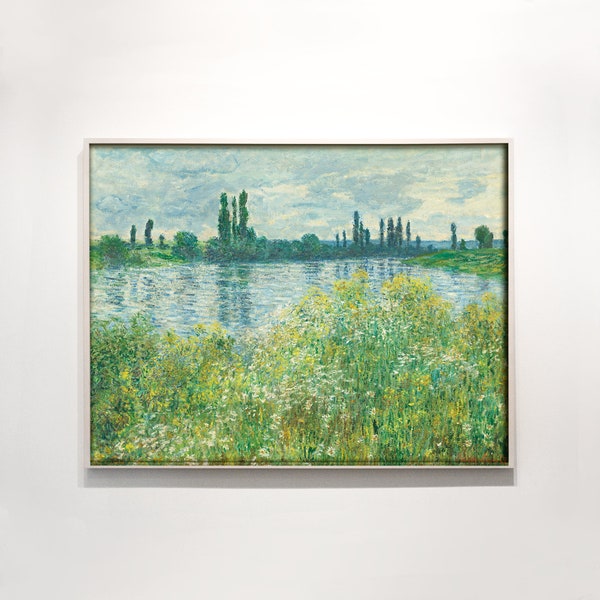 Seine River Monet Print - Banks of the Seine, Vétheuil Vintage Art Print - Printable Landscape Wall Art - Impressionism Oil Painting