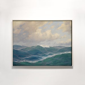 Seascape Art Printable - Ocean Oil Painting Art Print - Wave Seascape Painting Print - Downloadable Wall Art - Vintage Seascape Painting