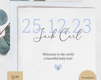 Personalised New Baby Boy Card,  Newborn Boy , Blue New Baby Card , New Baby Boy Card , Welcome To The World , New Parents , It's A Boy