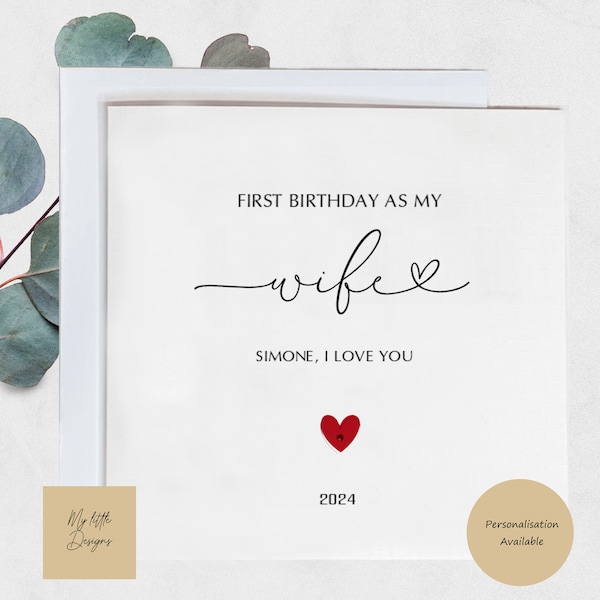 Happy first birthday as a wife, First birthday married, New Wife, Card for Mrs, Personalised card , Custom  Birthday